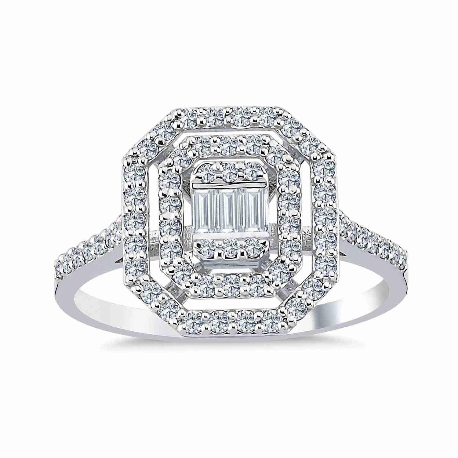 0,34 Karat Pırlanta Çift Sıra Halo Baget Yüzük