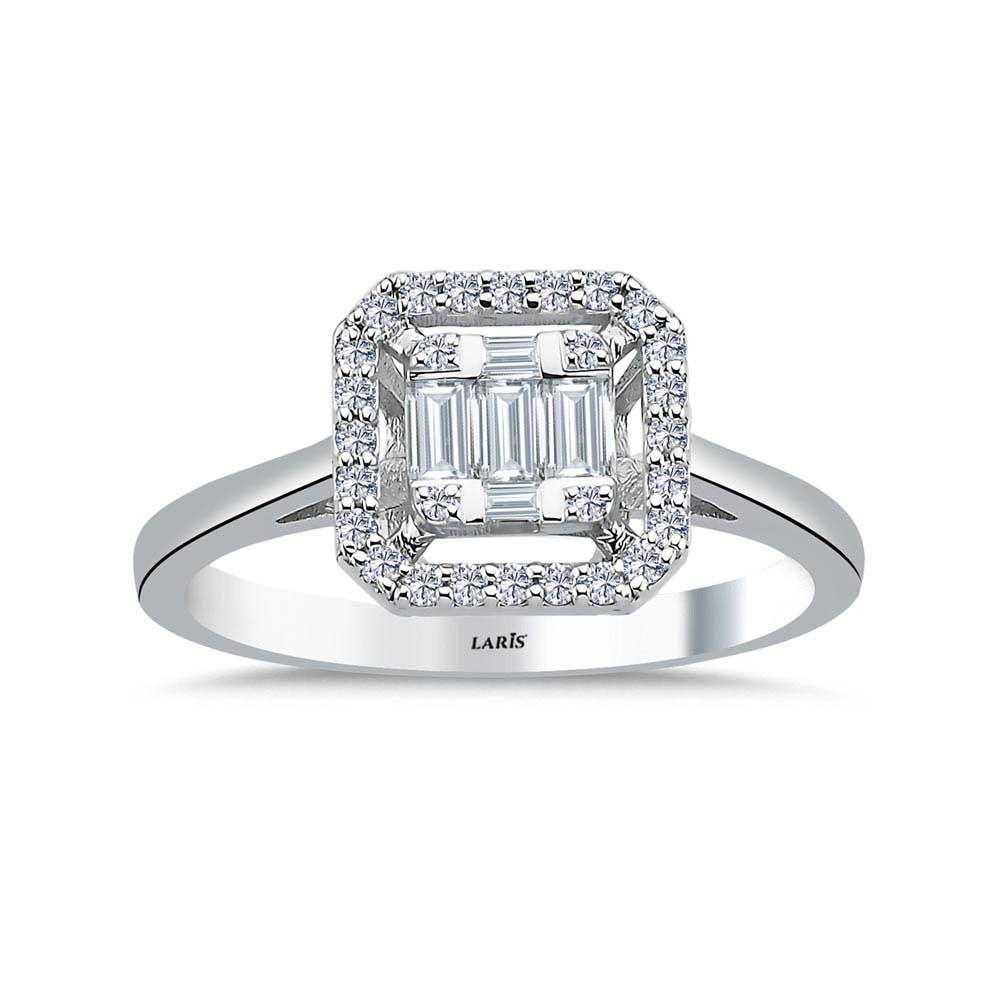 0,35 Karat Pırlanta Taşlı Kare Baget Yüzük