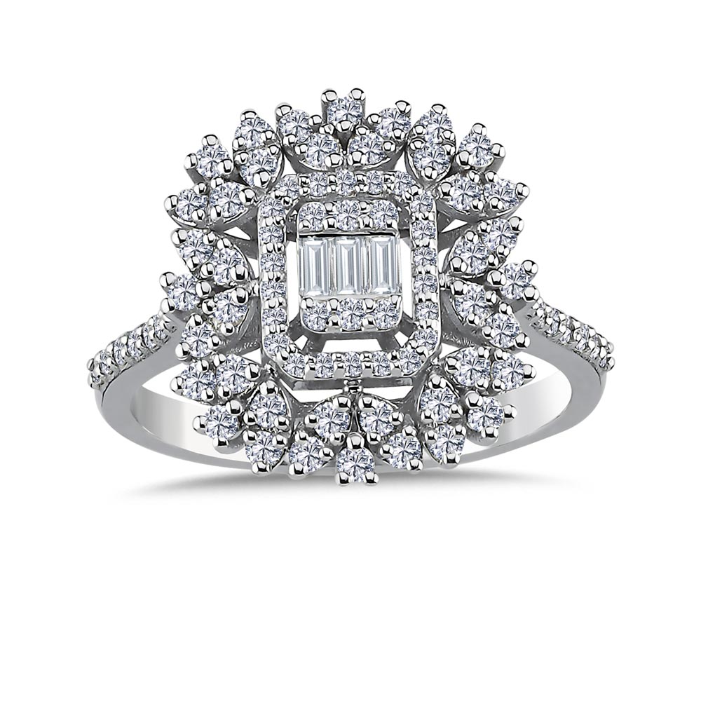 Baget Yüzükler 0,61 Karat Pırlanta Snowflake Baget Yüzük