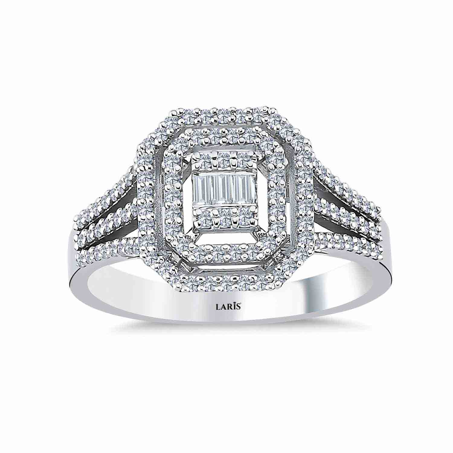 0.35 Karat Pırlanta Üç Kollu Baget Yüzük