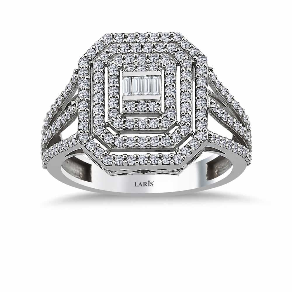 Baget Yüzükler 0,75 Karat Pırlanta Özel Tasarım Üç Kol Baget Yüzük