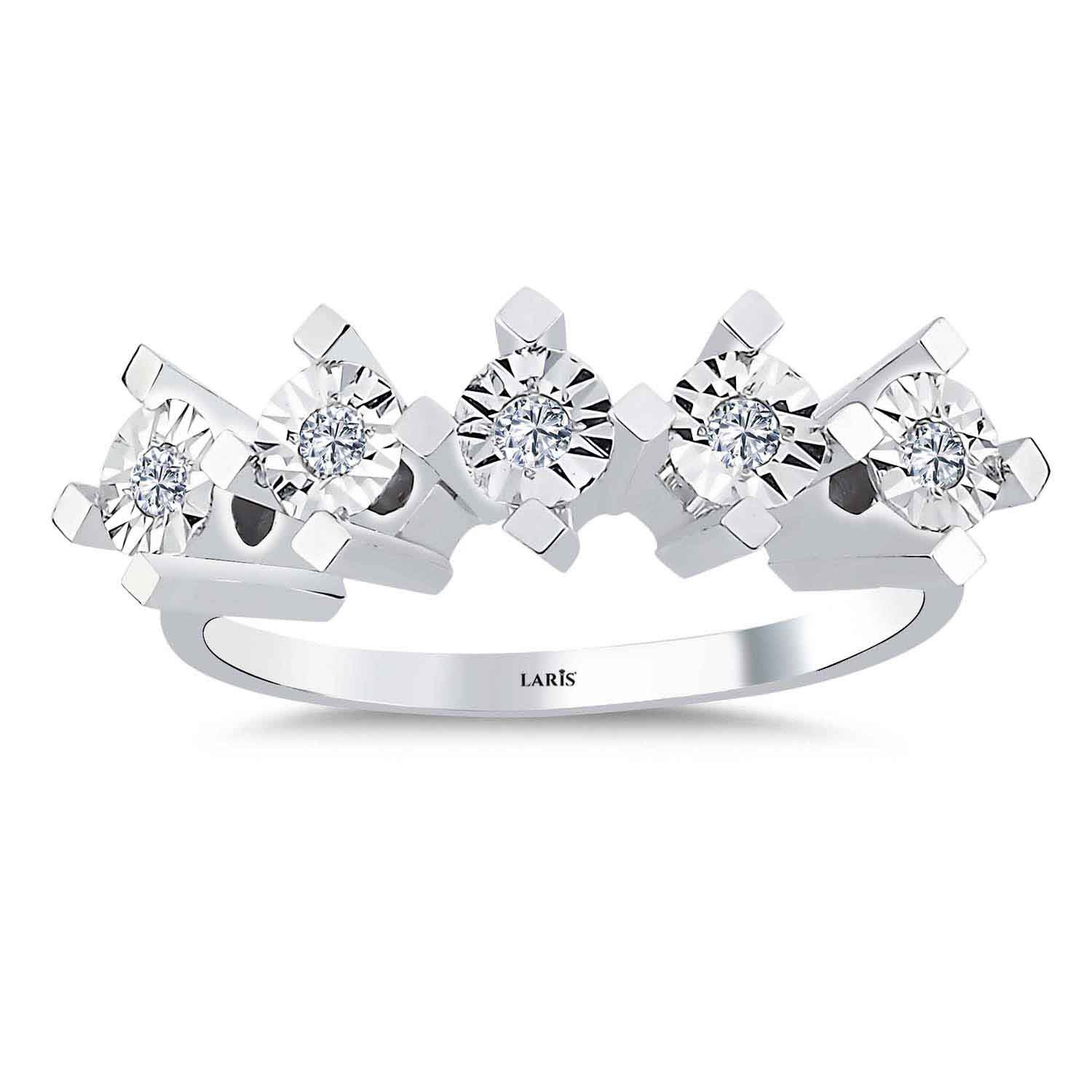 0.15 Karat Pırlanta Kalem İşlemeli Beştaş Yüzük