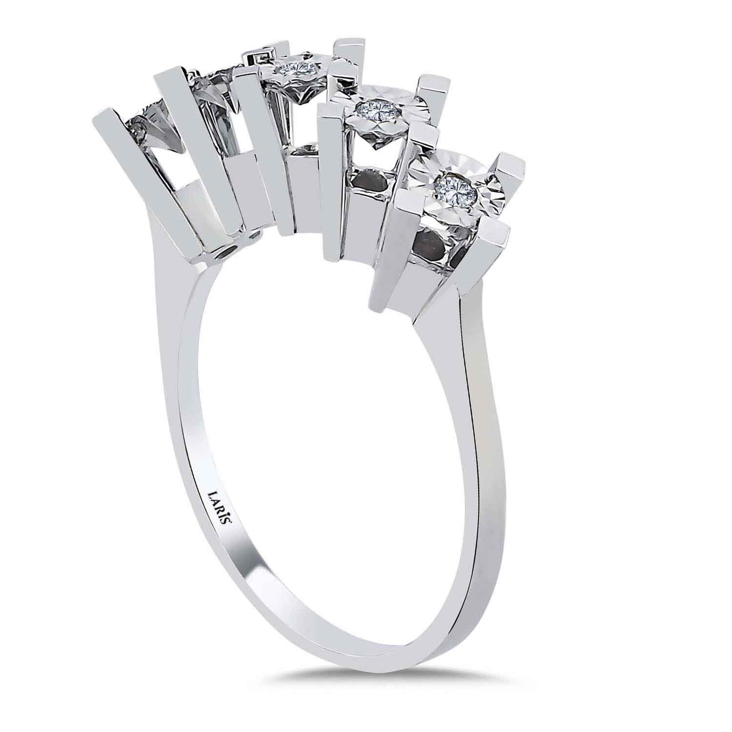 0.15 Karat Pırlanta Kalem İşlemeli Beştaş Yüzük