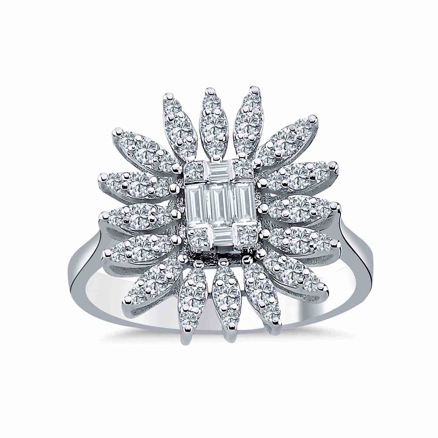 0.64 Karat Pırlanta Papatya Baget Yüzük