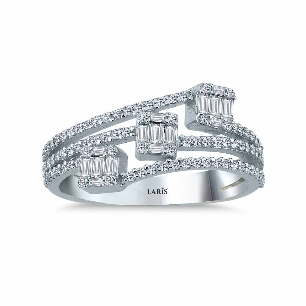 Baget Yüzükler 0,82 Karat Pırlanta Özel Tasarım Tria Baget Yarımtur Yüzük