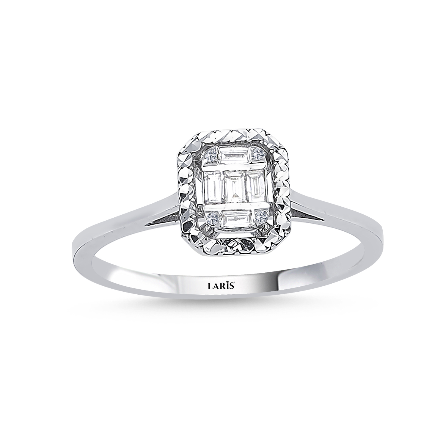 0.10 Karat Kalem İşlemeli Pırlanta Baget Yüzük