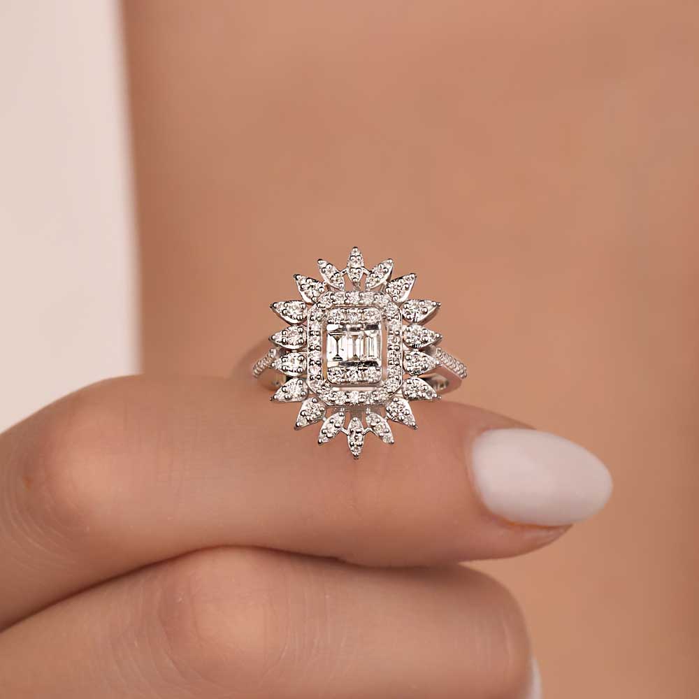 Baget Yüzükler 0,84 Karat Pırlanta Özel Tasarım Baget Yüzük