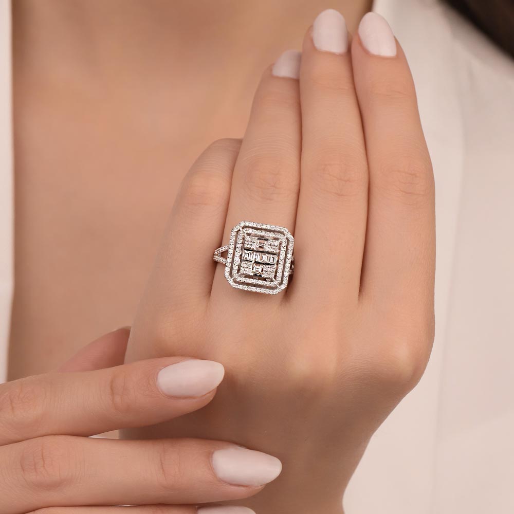 0,88 Karat Pırlanta Mega Çift Kollu Baget Yüzük