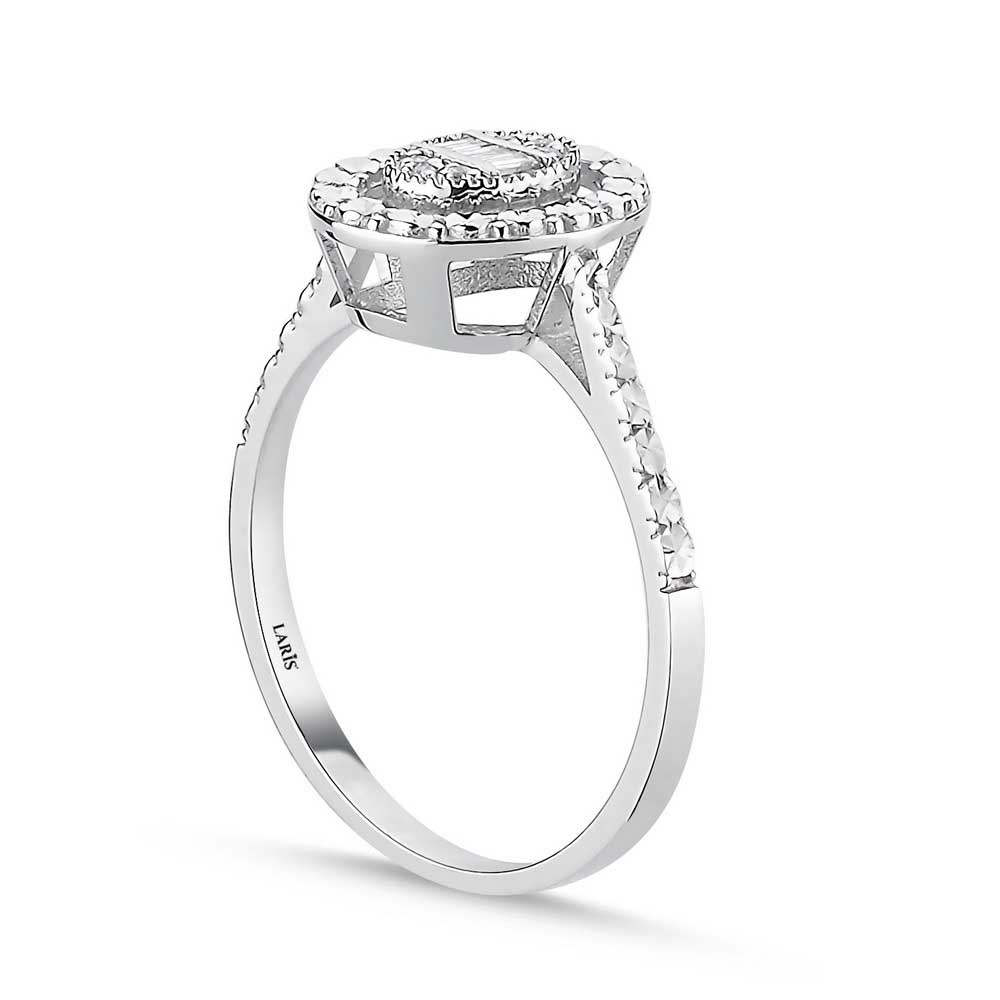 0,05 Karat Pırlanta Kalem İşlemeli Oval Baget Yüzük