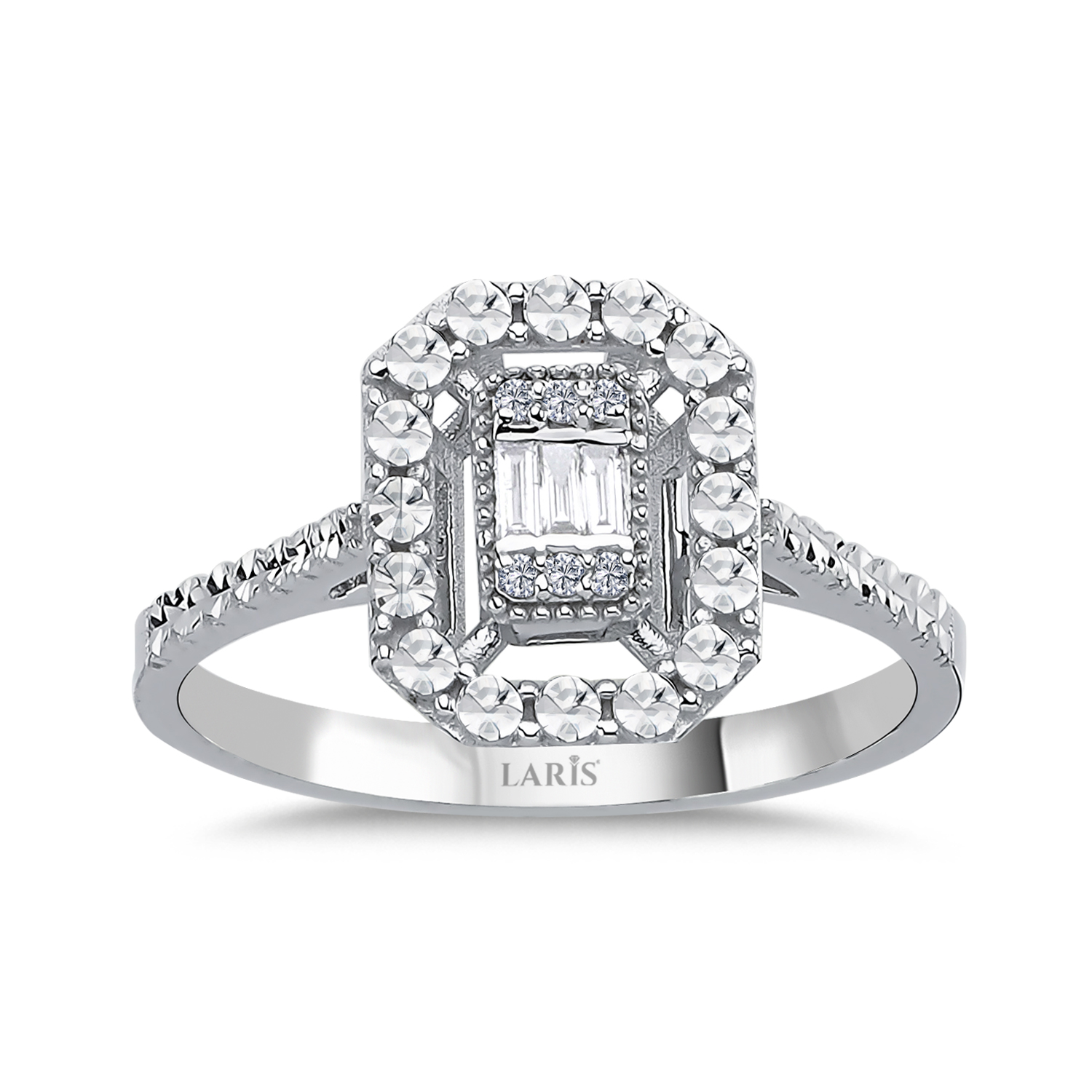 0,07 Karat Pırlanta Kalem İşlemeli Baget Yüzük