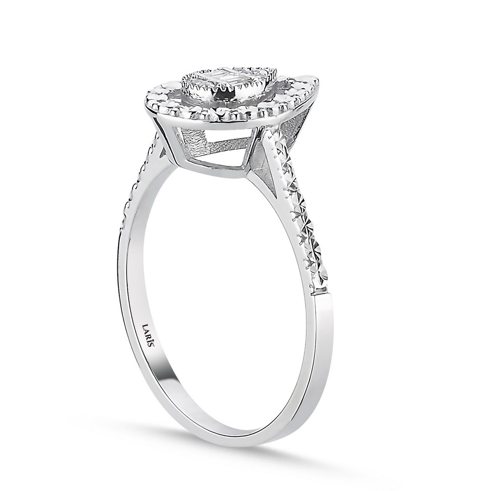 Baget Yüzükler 0,05 Karat Pırlanta Kalem İşlemeli Damla Baget Yüzük