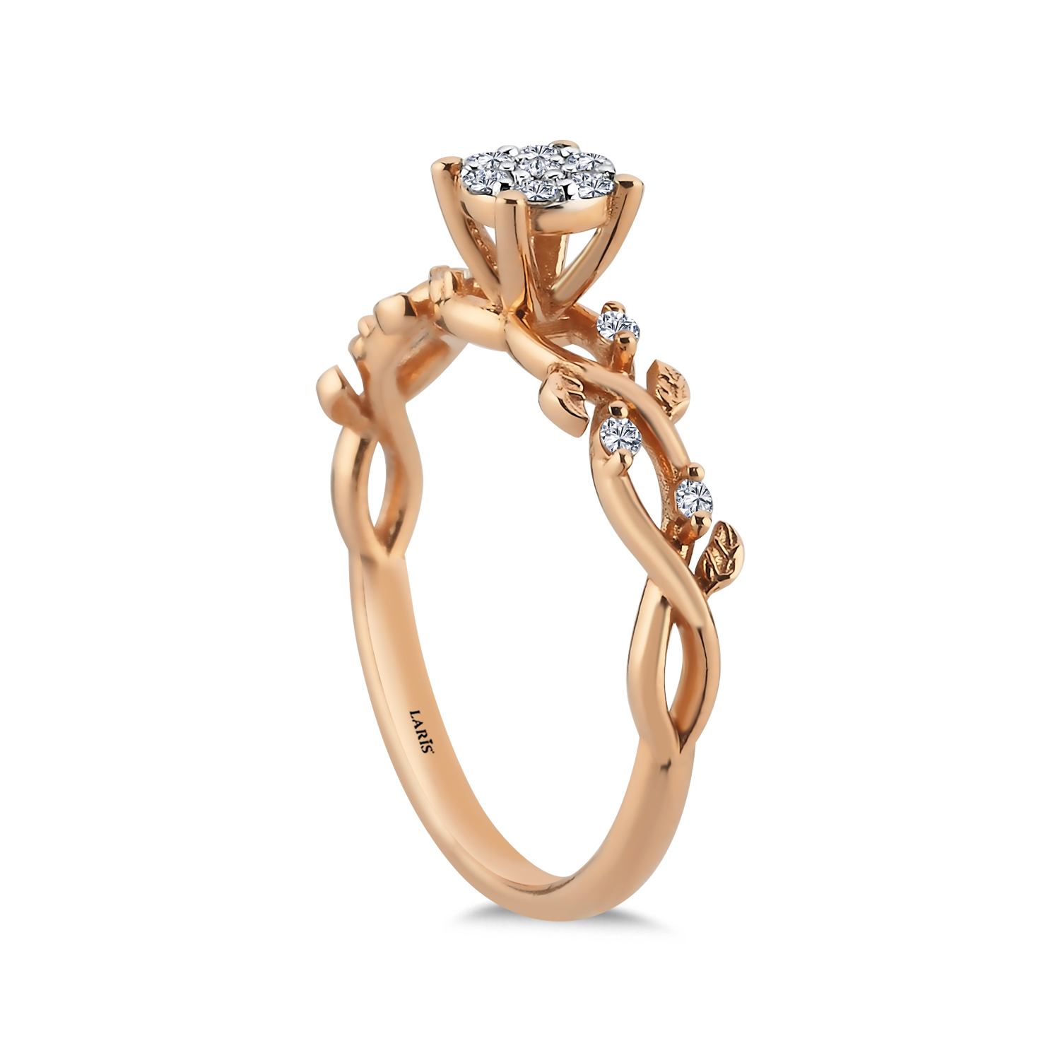 0,16 Karat Pırlanta Ivy Tasarım Yaprak Detaylı Vintage Coronet Yüzük