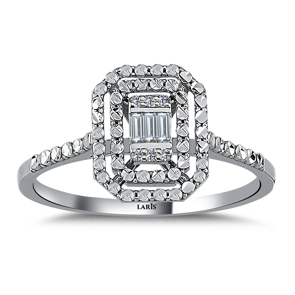 0,05 Karat Pırlanta Kalem İşlemeli Baget Yüzük