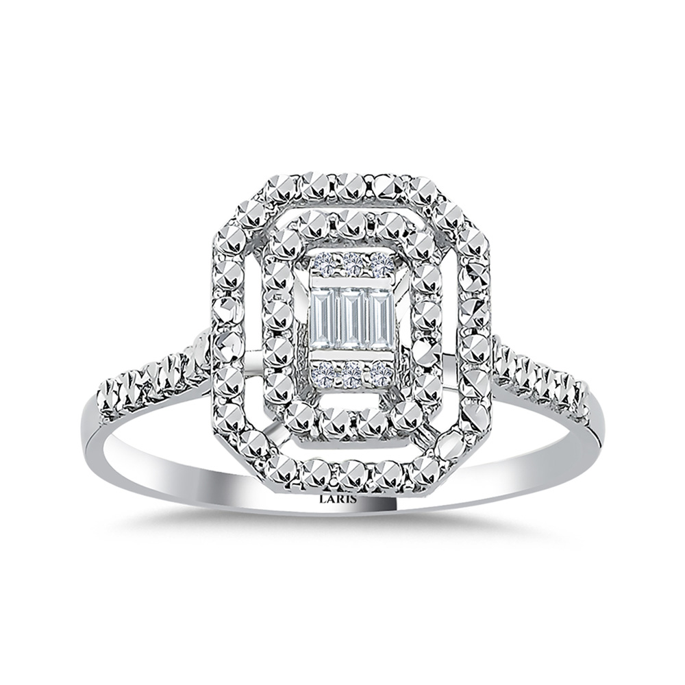 0,05 Karat Pırlanta Kalem İşlemeli Baget Yüzük