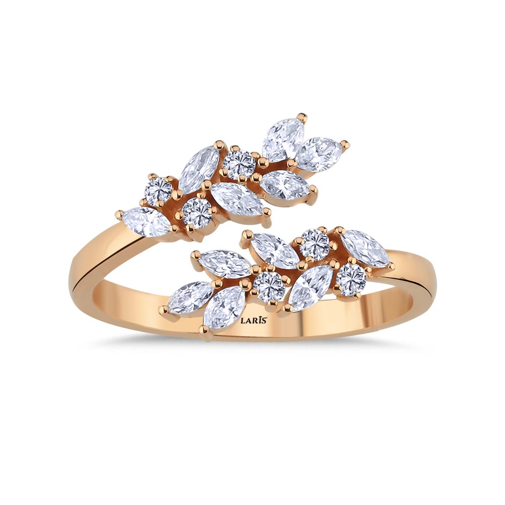 Özel Tasarım Yüzükler 0,51 Karat Markiz Pırlanta Çiçek Dalı Yüzük