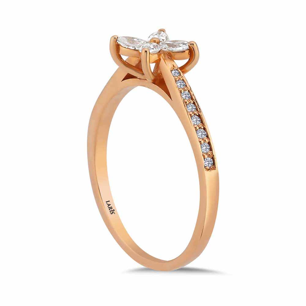 0,35 Karat Pırlanta Markiz Taşlı  Vintage Papatya Yüzük