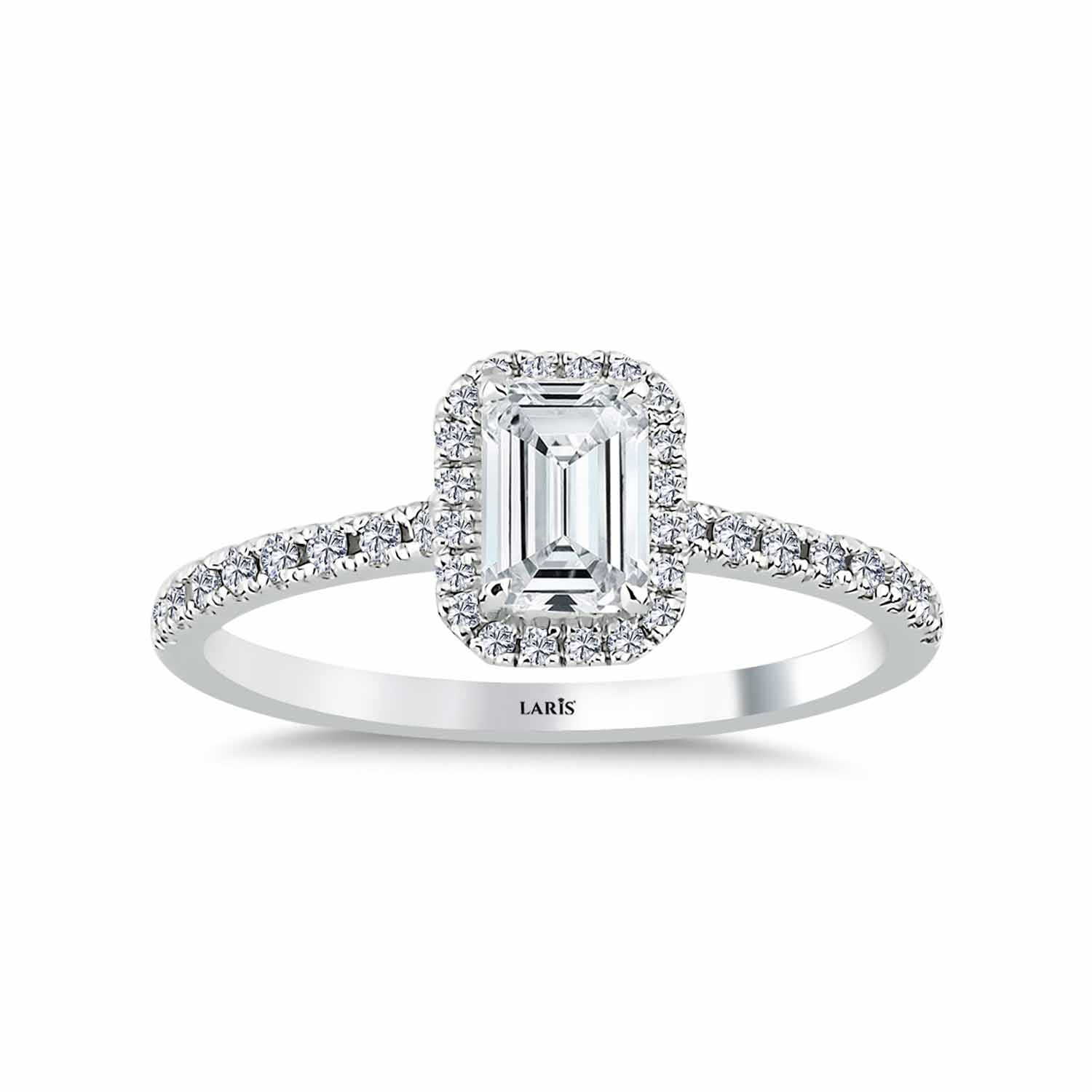 1,00 Karat Beyaz Safir ve Pırlanta Özel Tasarım Halo Baget Tektaş Yüzük