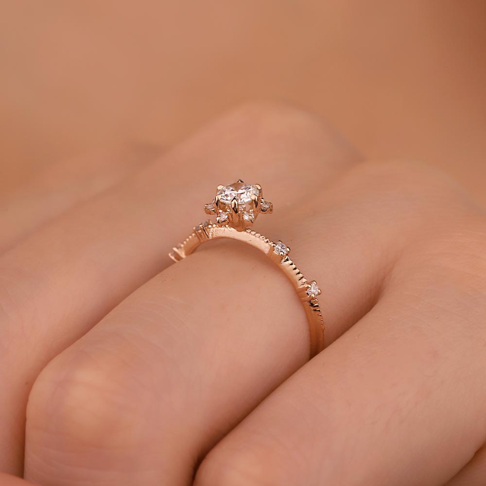 Tektaş Yüzükler 0,40 Karat Pırlanta Lotus Vintage Tektaş Yüzük