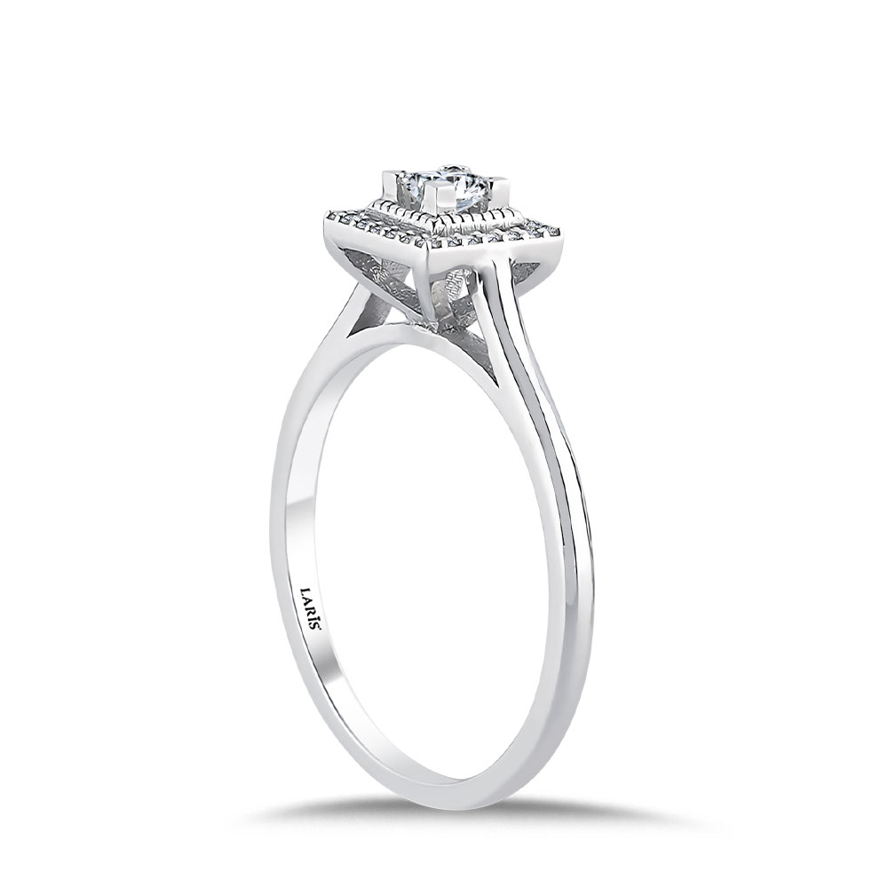 0.19 Karat Pırlanta Prenses Kesim Halo Tektaş Yüzük