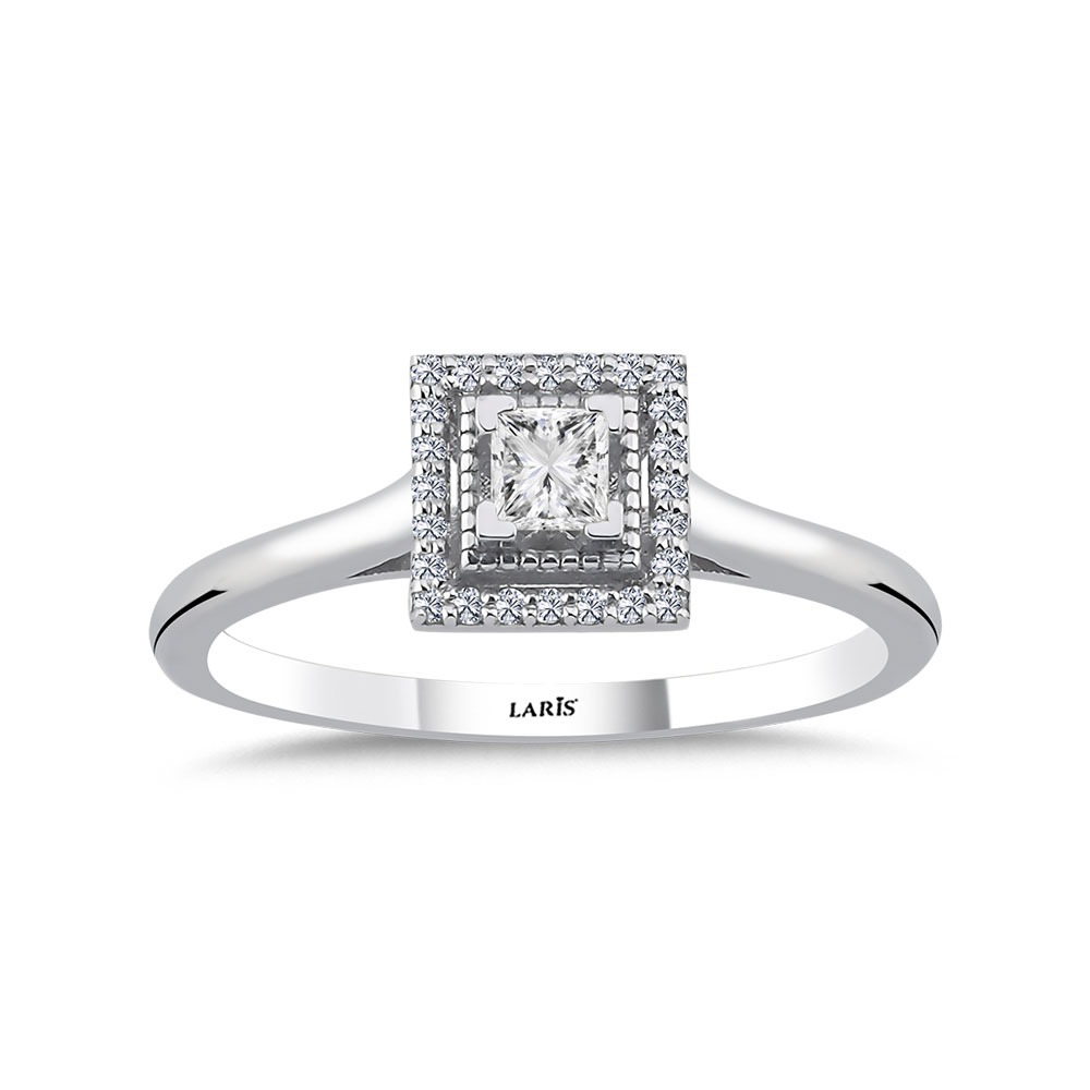 0.19 Karat Pırlanta Prenses Kesim Halo Tektaş Yüzük