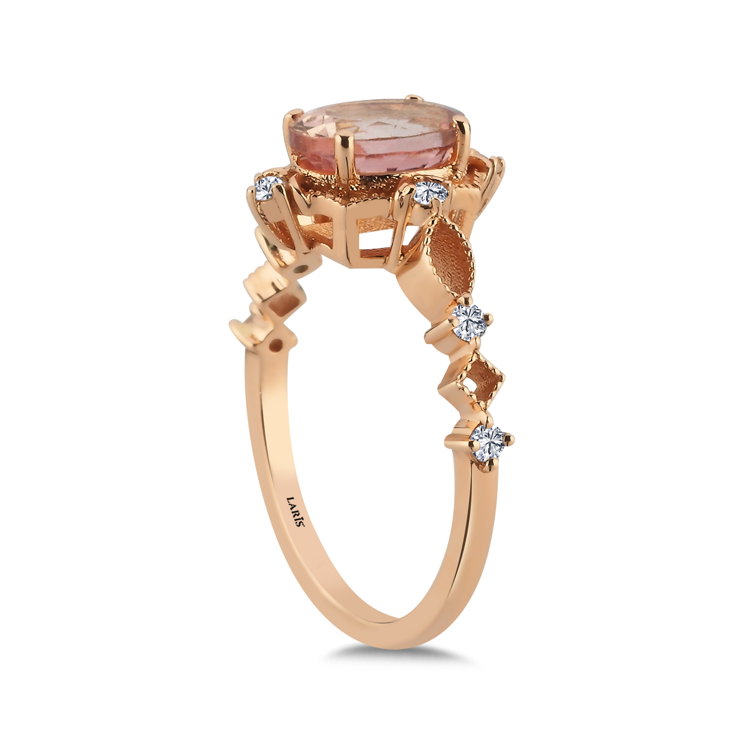 1,60 Karat Pırlanta ve Pembe Topaz Illumina Vintage Tasarım Yüzük