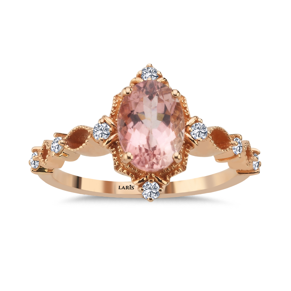 1,60 Karat Pırlanta ve Pembe Topaz Illumina Vintage Tasarım Yüzük