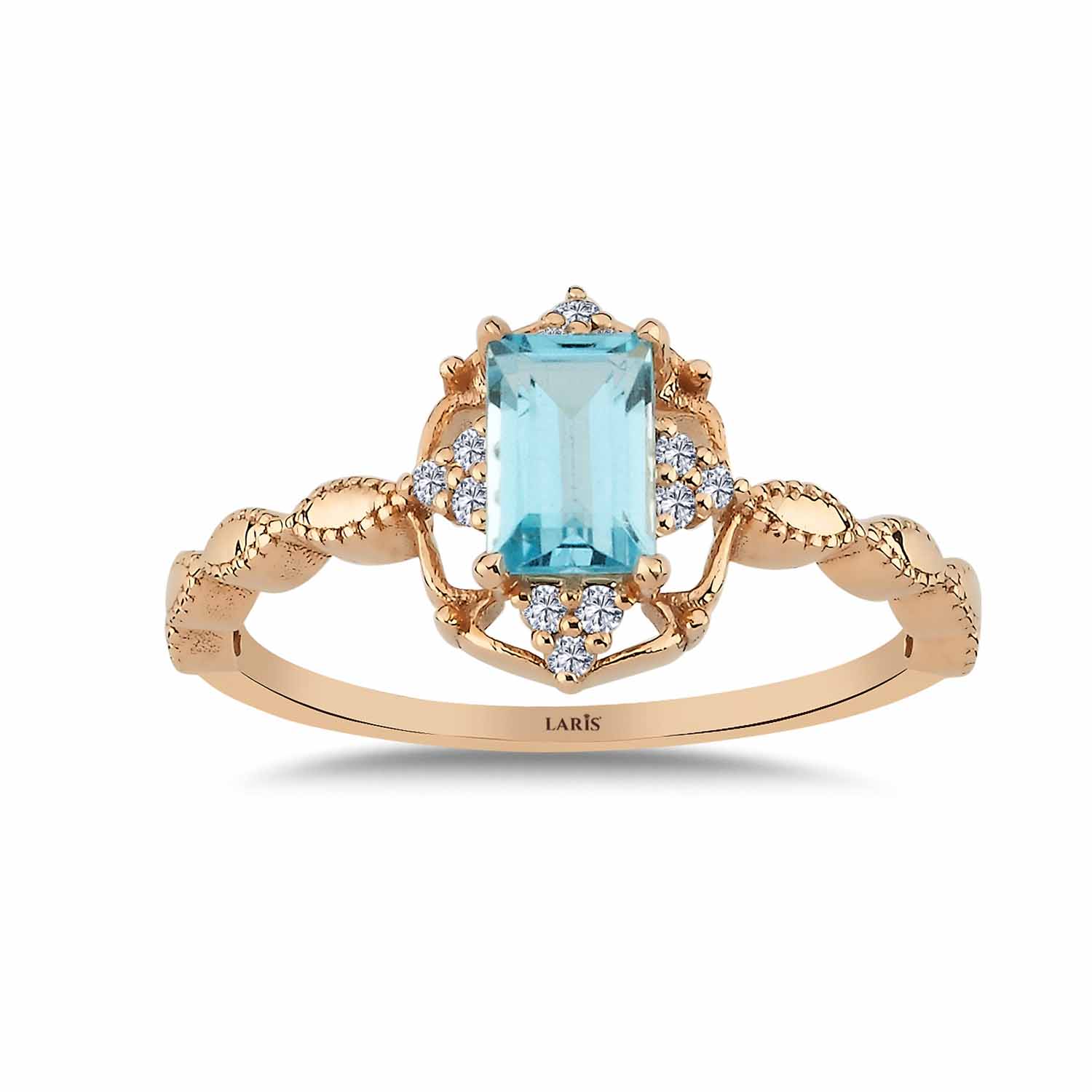 Renkli Taşlı Yüzükler 0,75 Karat Pırlanta Vintage Sky Blue Topaz Yüzük