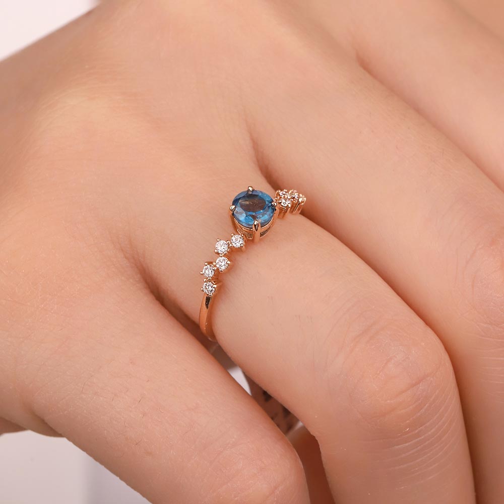 0,73 Karat Pırlanta Vintage London Blue Topaz Yüzük