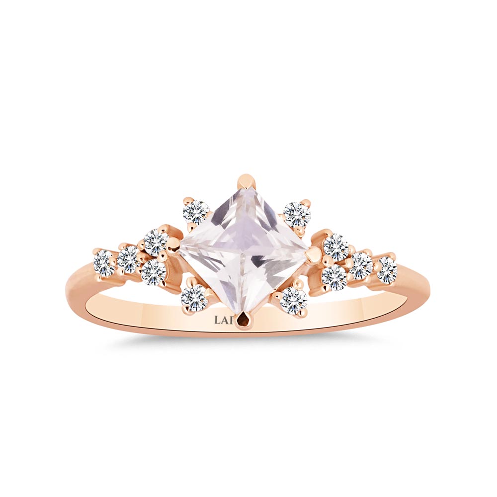 Renkli Taşlı Yüzükler 0.92 Karat Pırlanta Prenses Kesim Vintage Yüzük