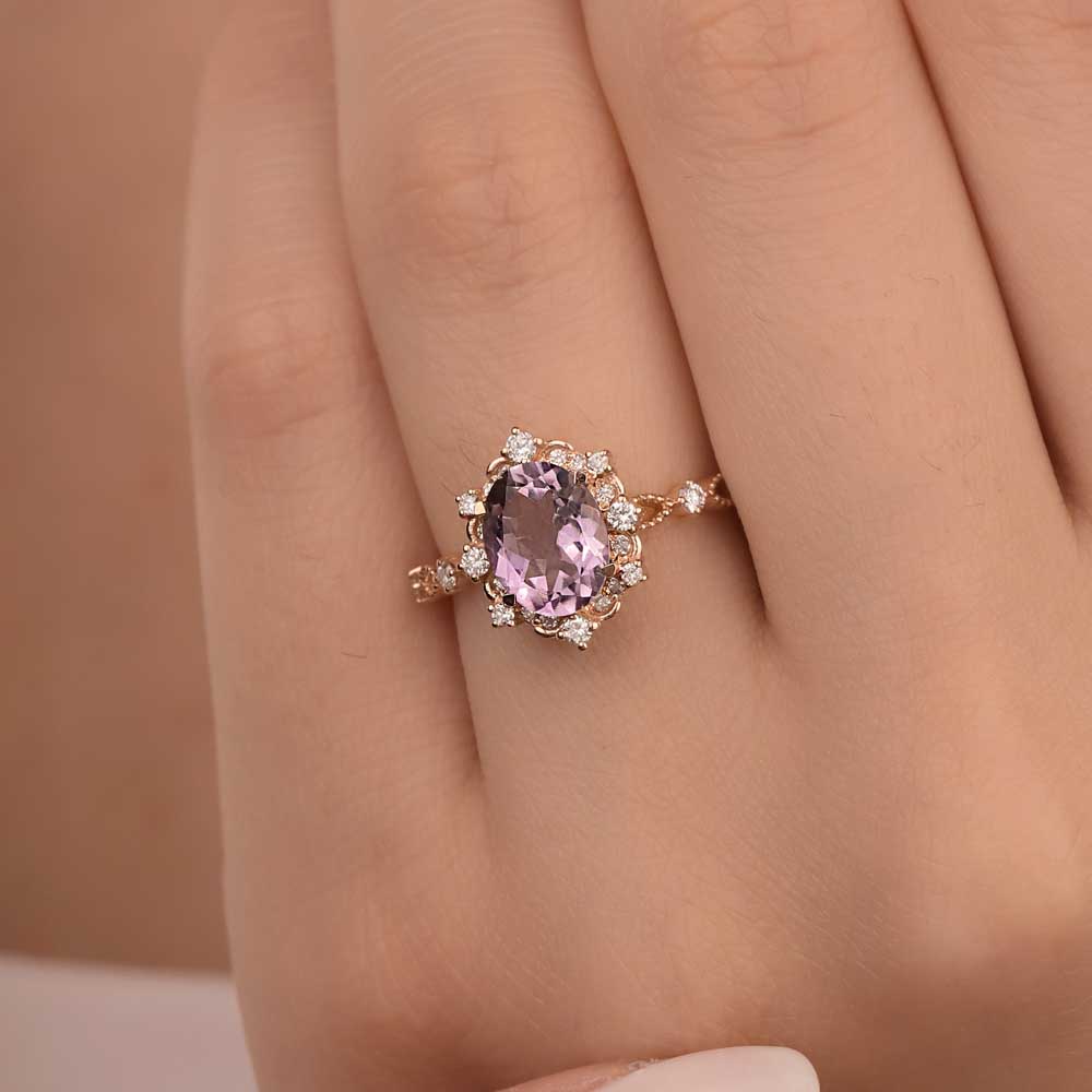 1.81 Karat Pırlanta Vintage Damla Ametist Yüzük