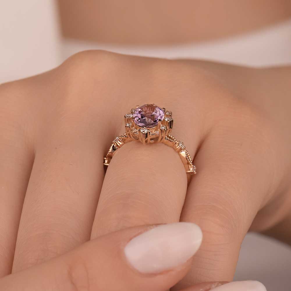 1.81 Karat Pırlanta Vintage Damla Ametist Yüzük