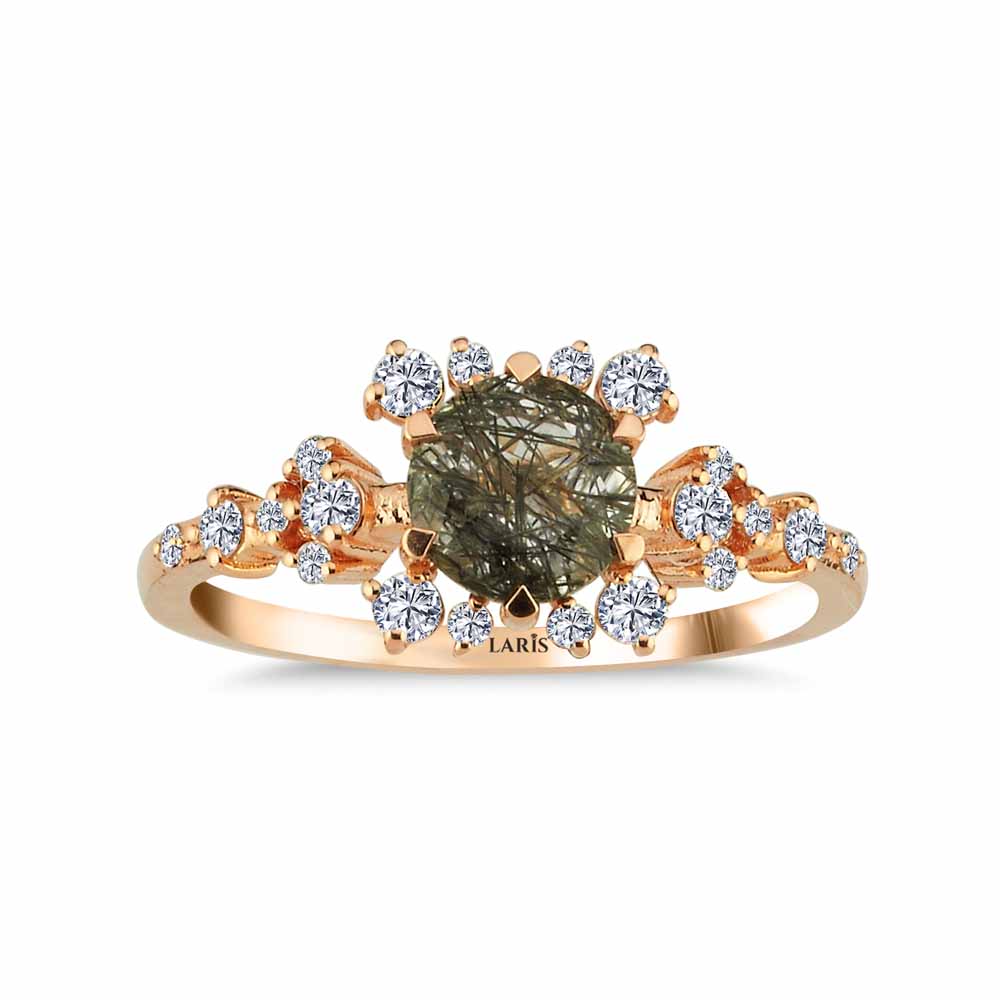 0,92 Karat Pırlanta Vintage Black Rutile Kuvars Yüzük