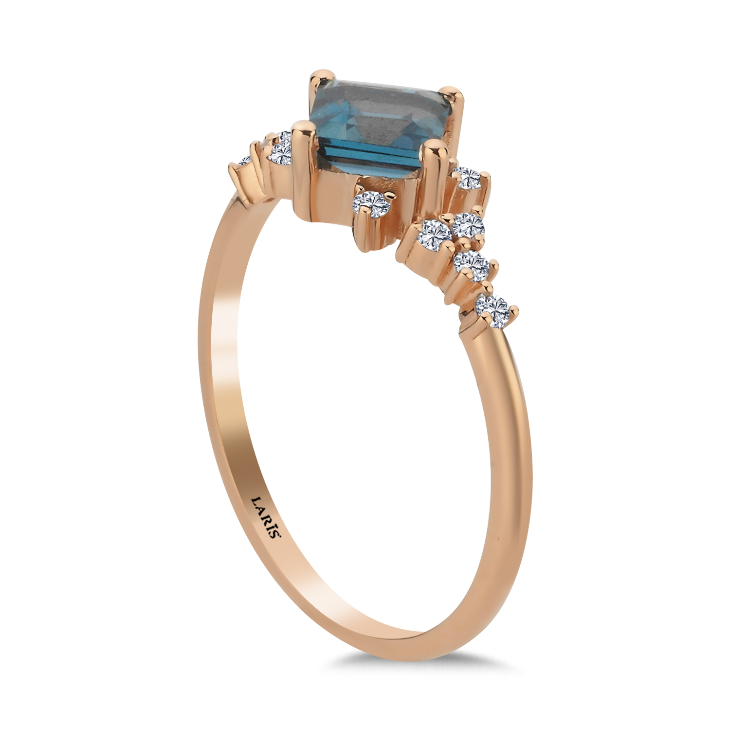 1,01 Karat Pırlanta ve Prenses Kesim London Blue Topaz Vintage Aurora Tasarım Yüzük