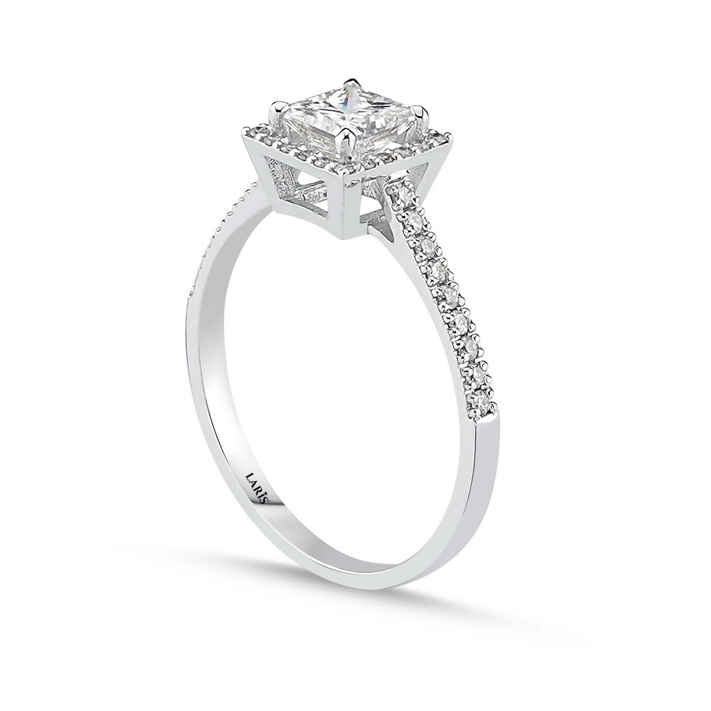 0.75 Karat Pırlanta Prenses Kesim Halo Tektaş Yüzük