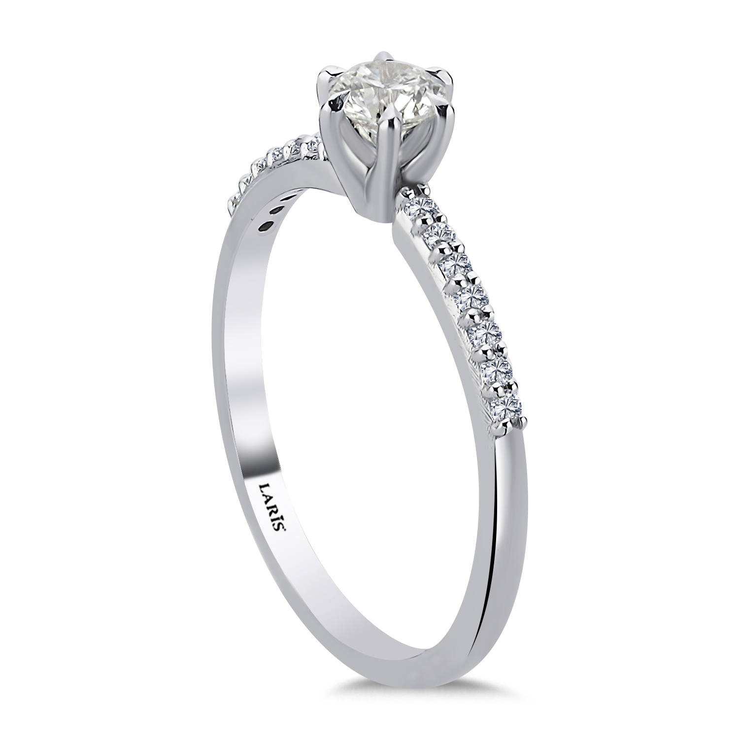 0,39 Karat Pırlanta Kolları Taşlı Altı Tırnaklı Tiffany Tasarım Celeste Tektaş Yüzük