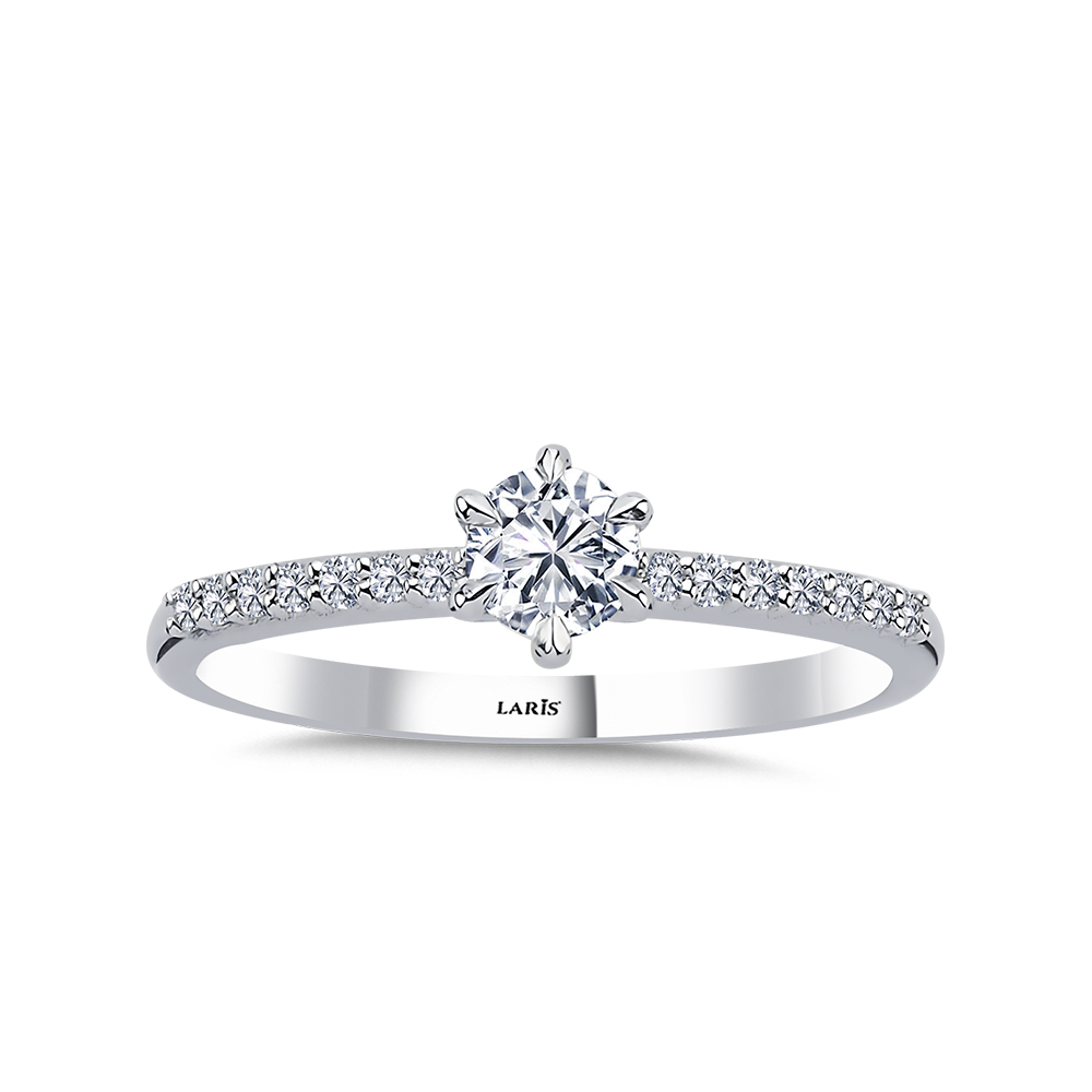 0,39 Karat Pırlanta Kolları Taşlı Altı Tırnaklı Tiffany Tasarım Celeste Tektaş Yüzük