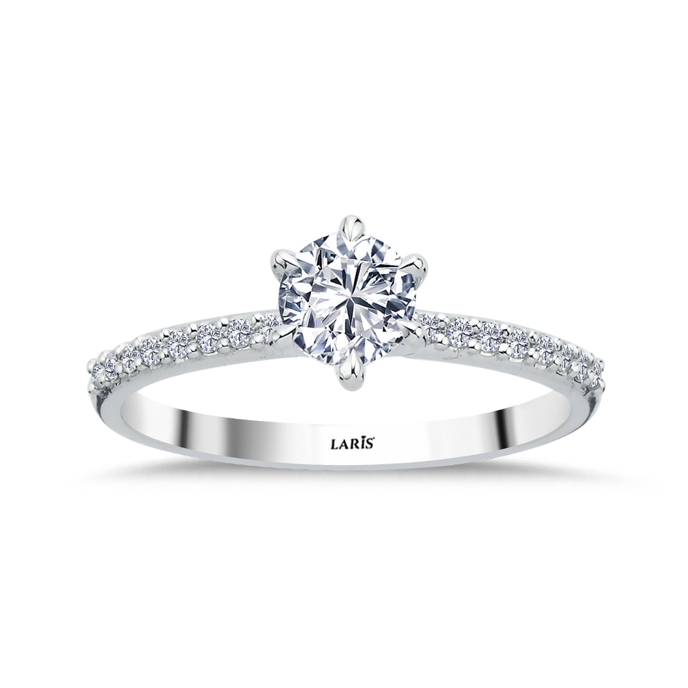 0,60 Karat Pırlanta Kolları Taşlı Altı Tırnaklı Tiffany Tasarım Celeste Tektaş Yüzük