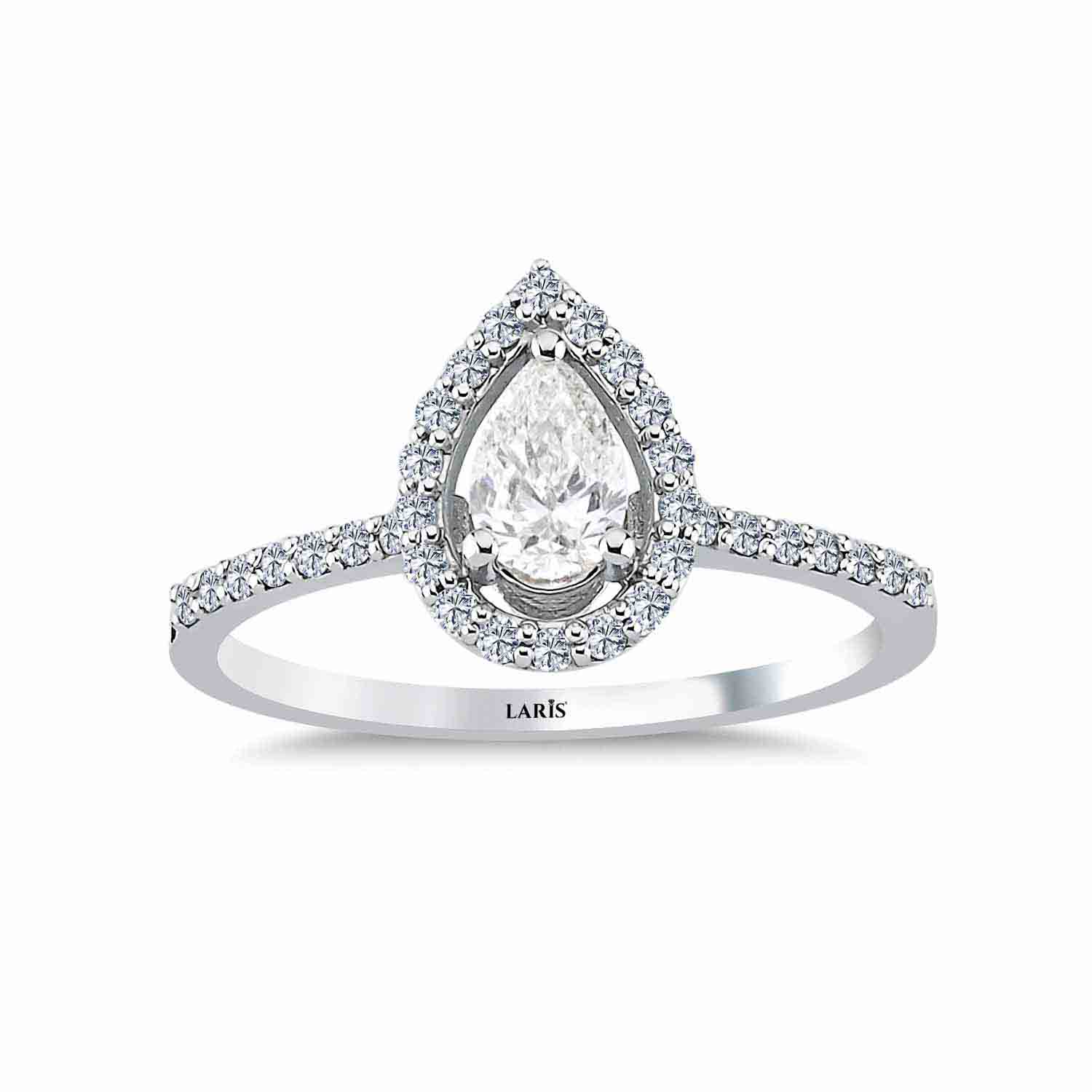 Özel Tasarım Yüzükler 0.50 Karat Pırlanta Damla Halo Tektaş Yüzük