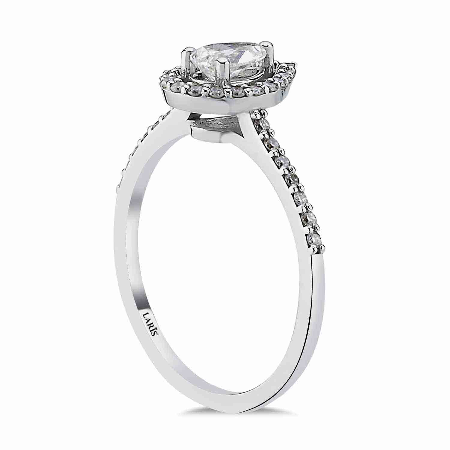 Özel Tasarım Yüzükler 0.50 Karat Pırlanta Damla Halo Tektaş Yüzük