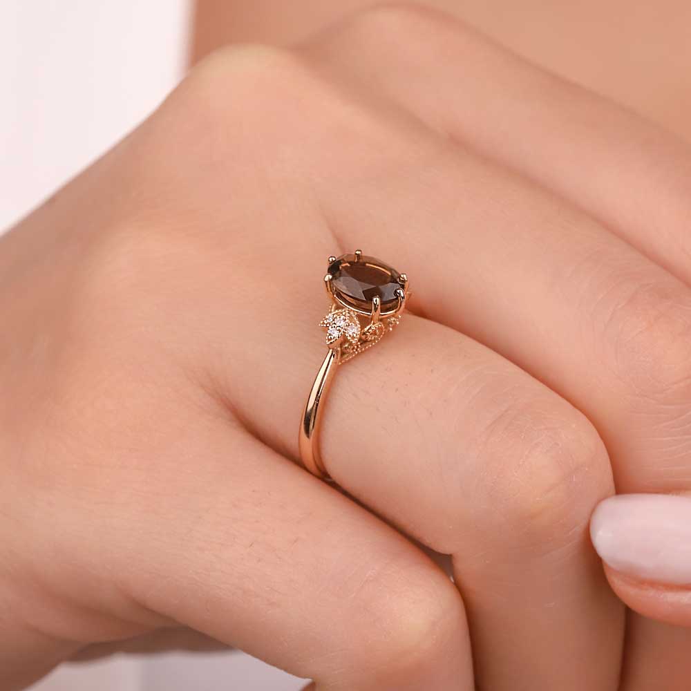 1,23 Karat Pırlanta Vintage Dumanlı Kuvars Yüzük