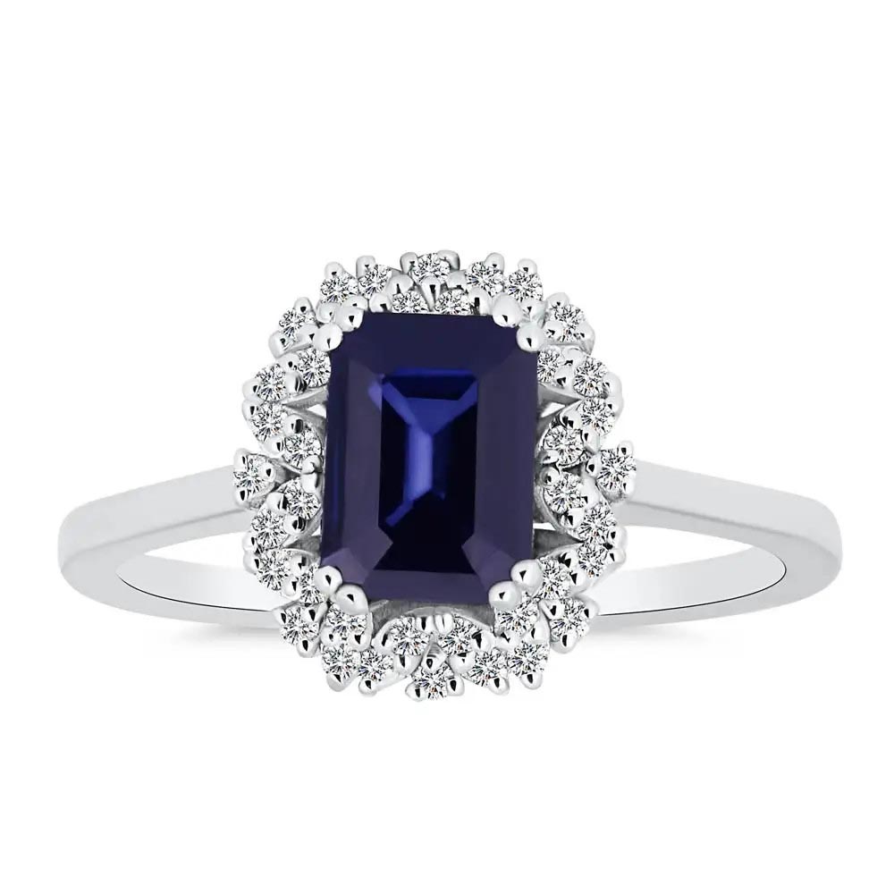 Safir Yüzükler 0,95 Karat Pırlanta Baget Royale Safir Yüzük