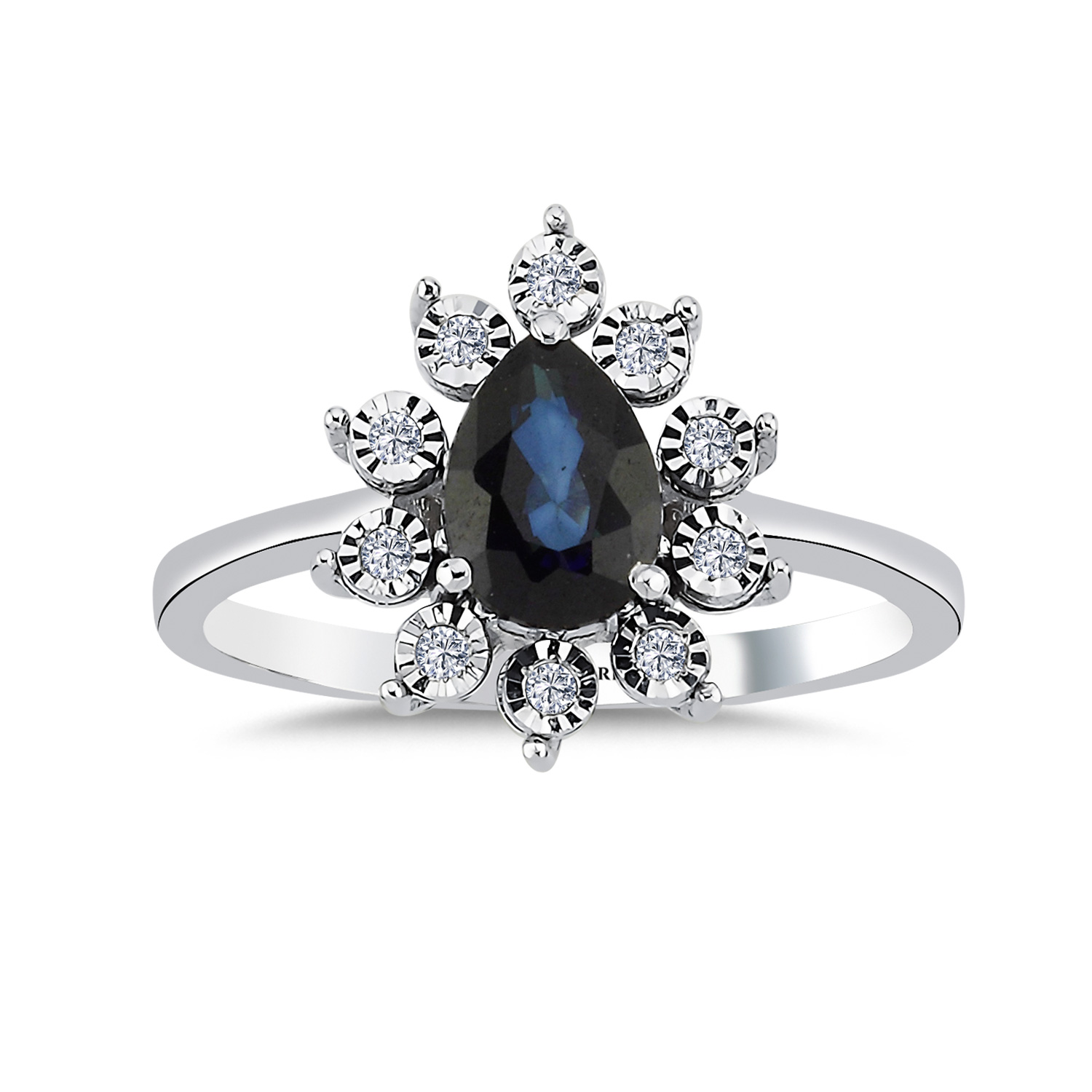 Safir Yüzükler 1,08 Karat Pırlanta Kalem İşlemeli Damla Royale Safir Yüzük