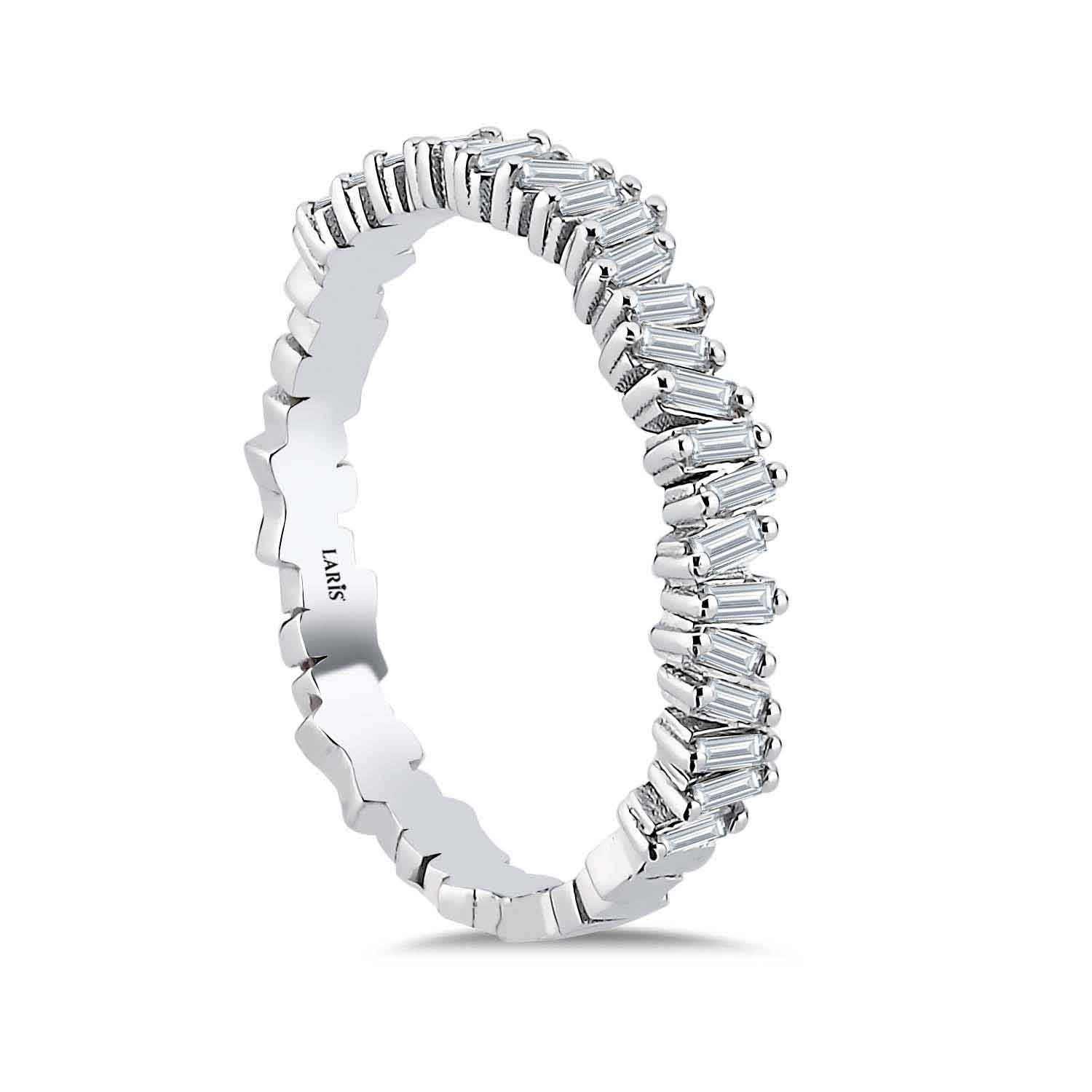 Tamtur / Yarımtur Yüzükler 0.42 Karat Pırlanta Özel Tasarım Çapraz Baget Yarımtur Yüzük