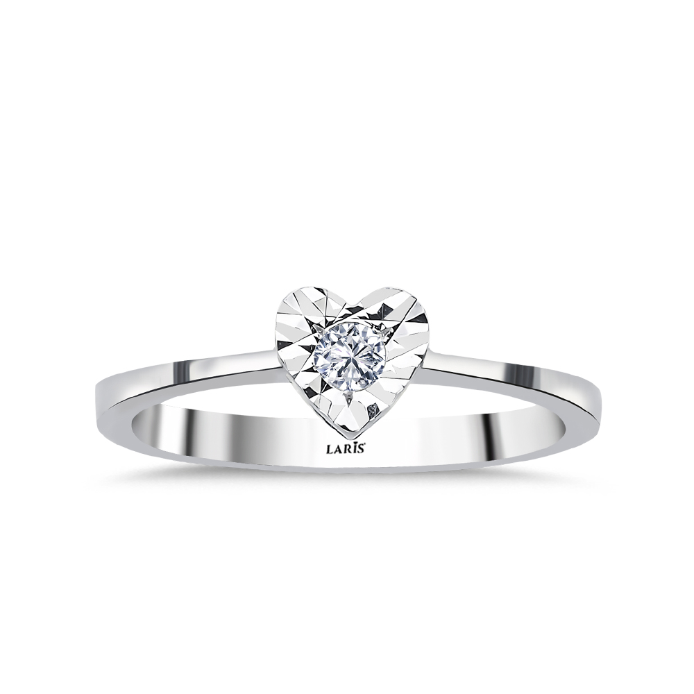 0,05 Karat Pırlanta Kalp Tasarımlı Efektli Tektaş Yüzük