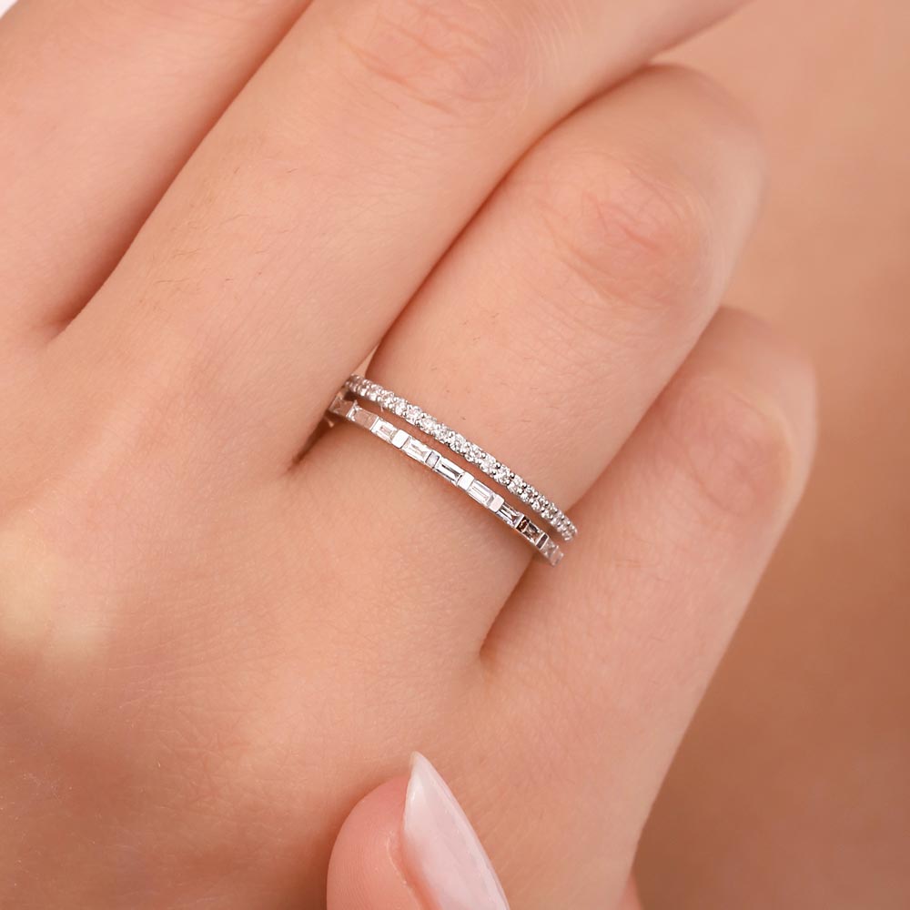 0,33 Karat Pırlanta Özel Tasarım Çift Sıra Baget Yarımtur Yüzük