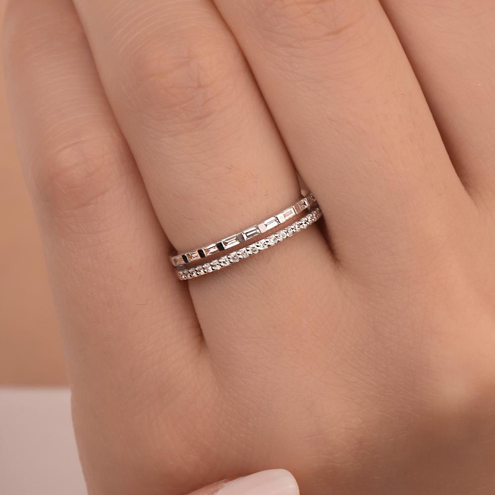 0,33 Karat Pırlanta Özel Tasarım Çift Sıra Baget Yarımtur Yüzük