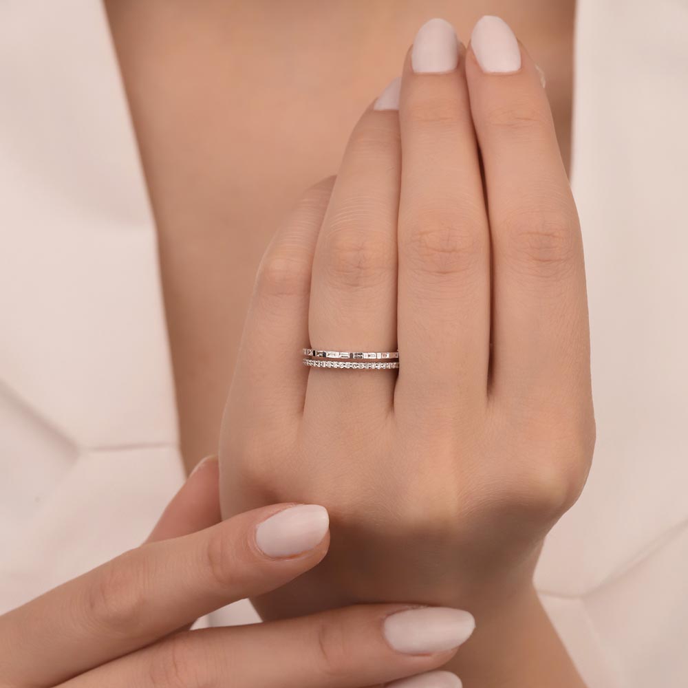 0,33 Karat Pırlanta Özel Tasarım Çift Sıra Baget Yarımtur Yüzük