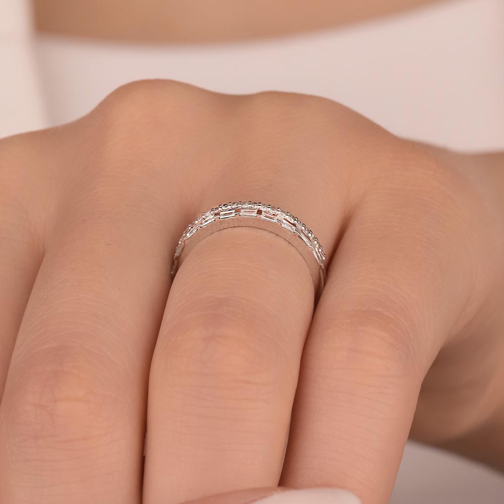 0,33 Karat Pırlanta Özel Tasarım Çift Sıra Baget Yarımtur Yüzük