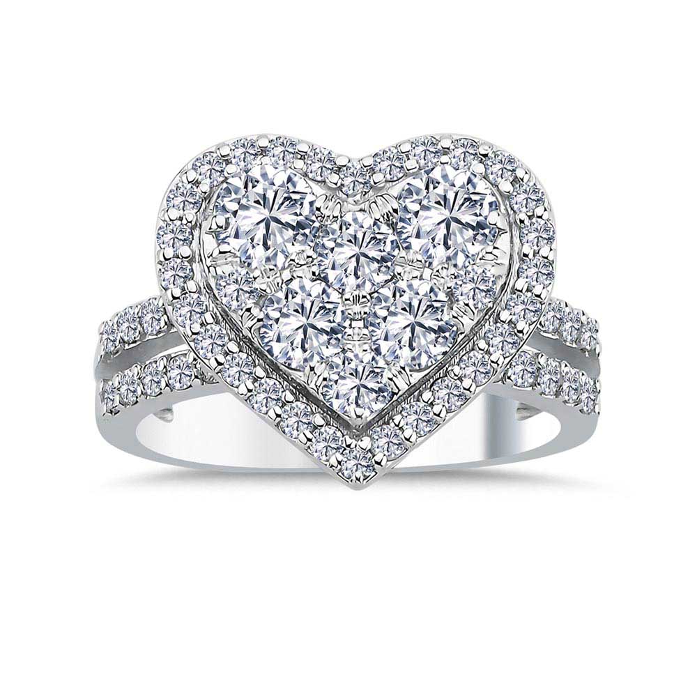 1,85 Karat Pırlanta Taşlı Kalp Coronet Mega Tasarım Yüzük