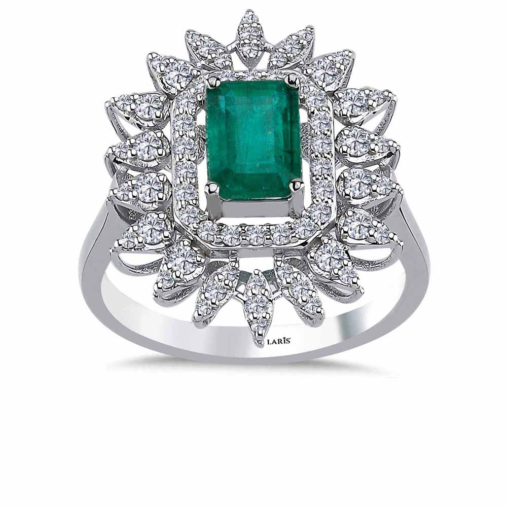 1,55 Karat Pırlanta Oktagon Kesim Jasmine Zümrüt Yüzük